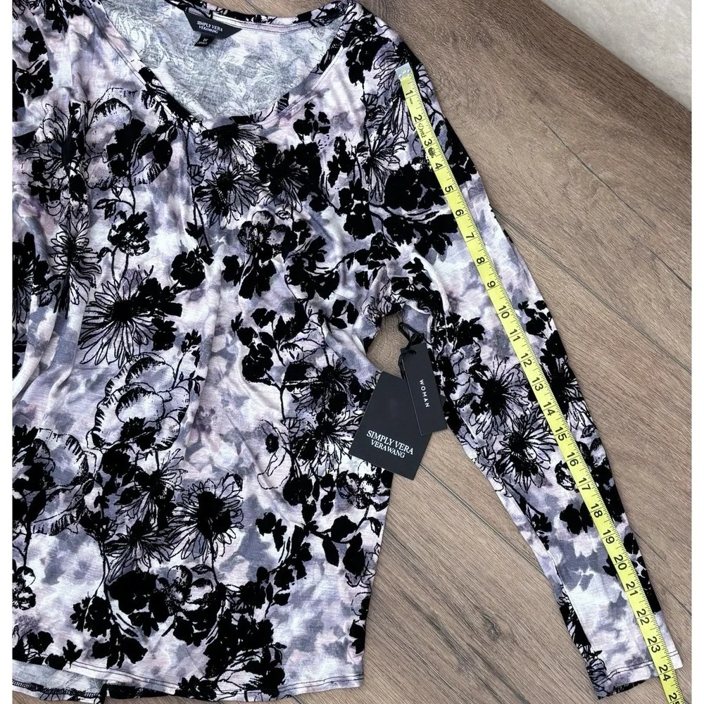 Simply Vera‎ Vera Wang Floral Velvet Burnout Top 1X Purple Black Long Sleeve NWT